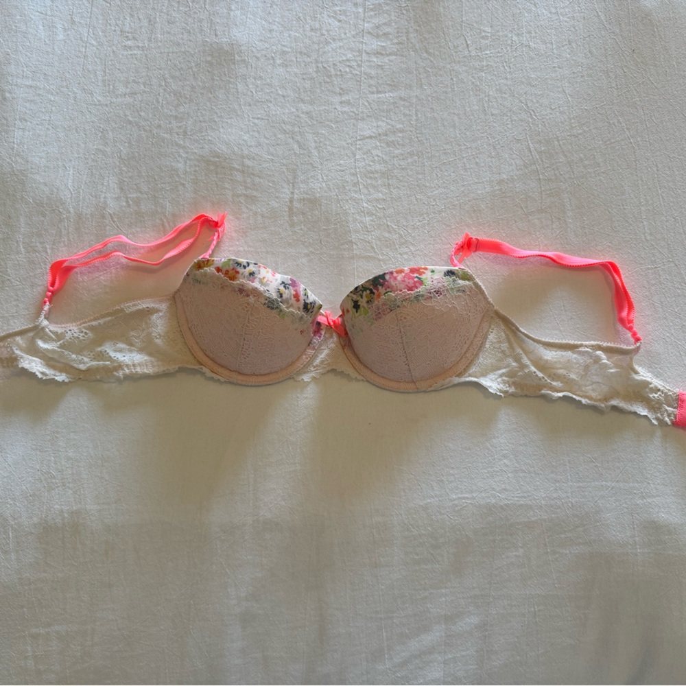 NEW Victoria Secret push up bra size 34B Dream Angels lace pink floral